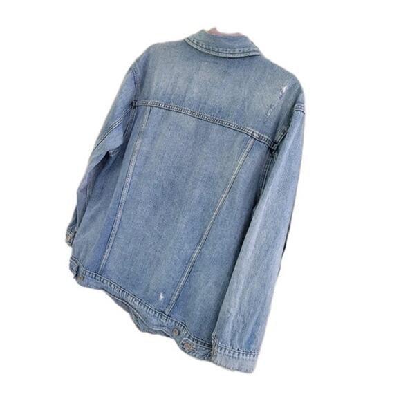 Lucky Brand Denim Trucker Jacket Size Large Unisex Blue‎ 100% Cotton Distressing - Picture 8 of 12